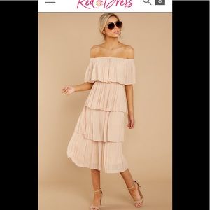 Red Dress  Off The Shoulder Ruffle Beige Dress